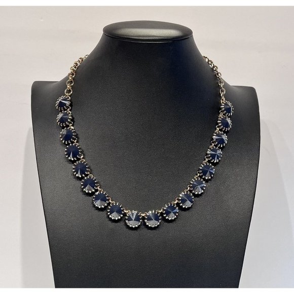 J. Crew Jewelry - J CREW 20" Statement Necklace Navy Blue Round Cut and Gold Tone Hardware
